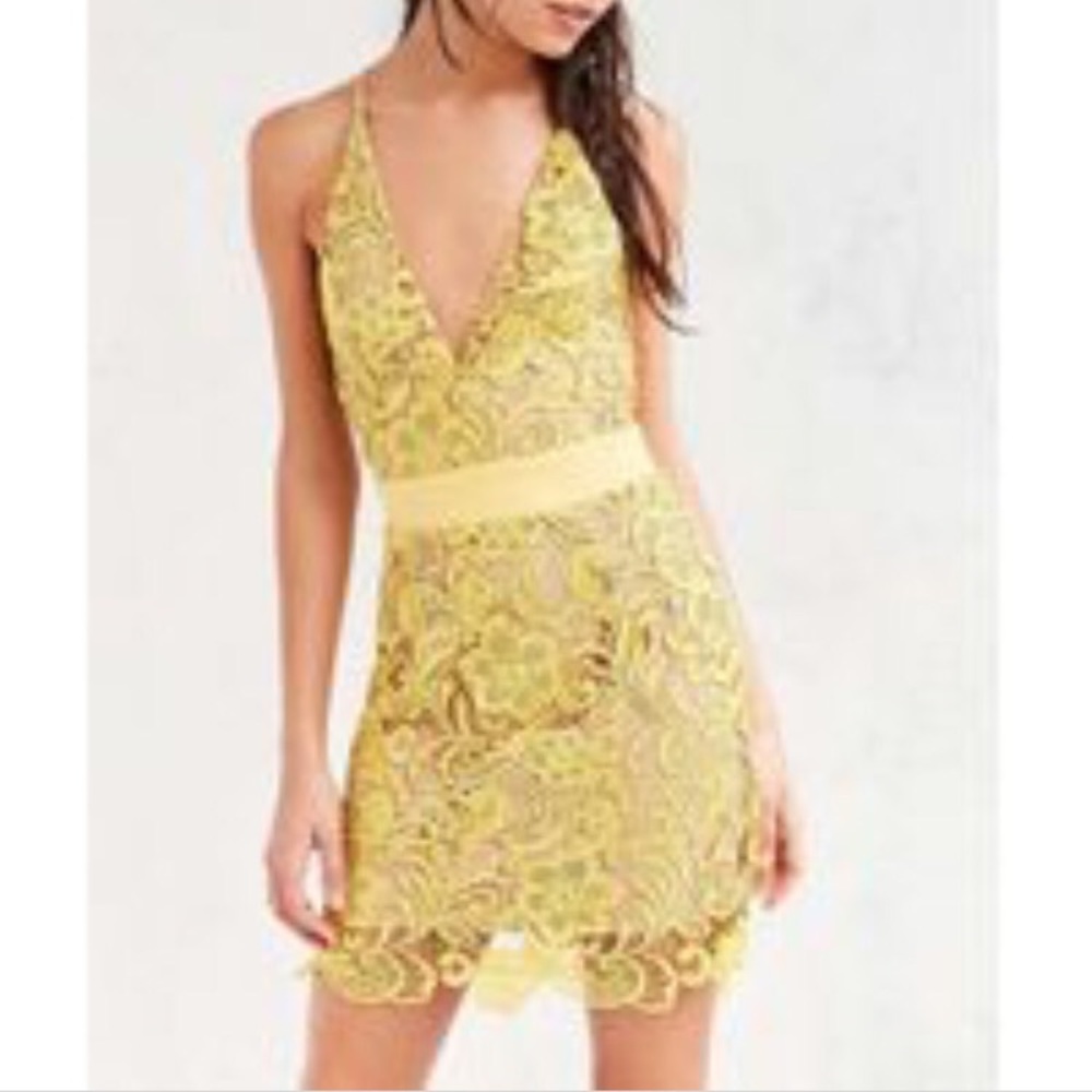 French Lace Mini Dress with Deep Plunge Neck